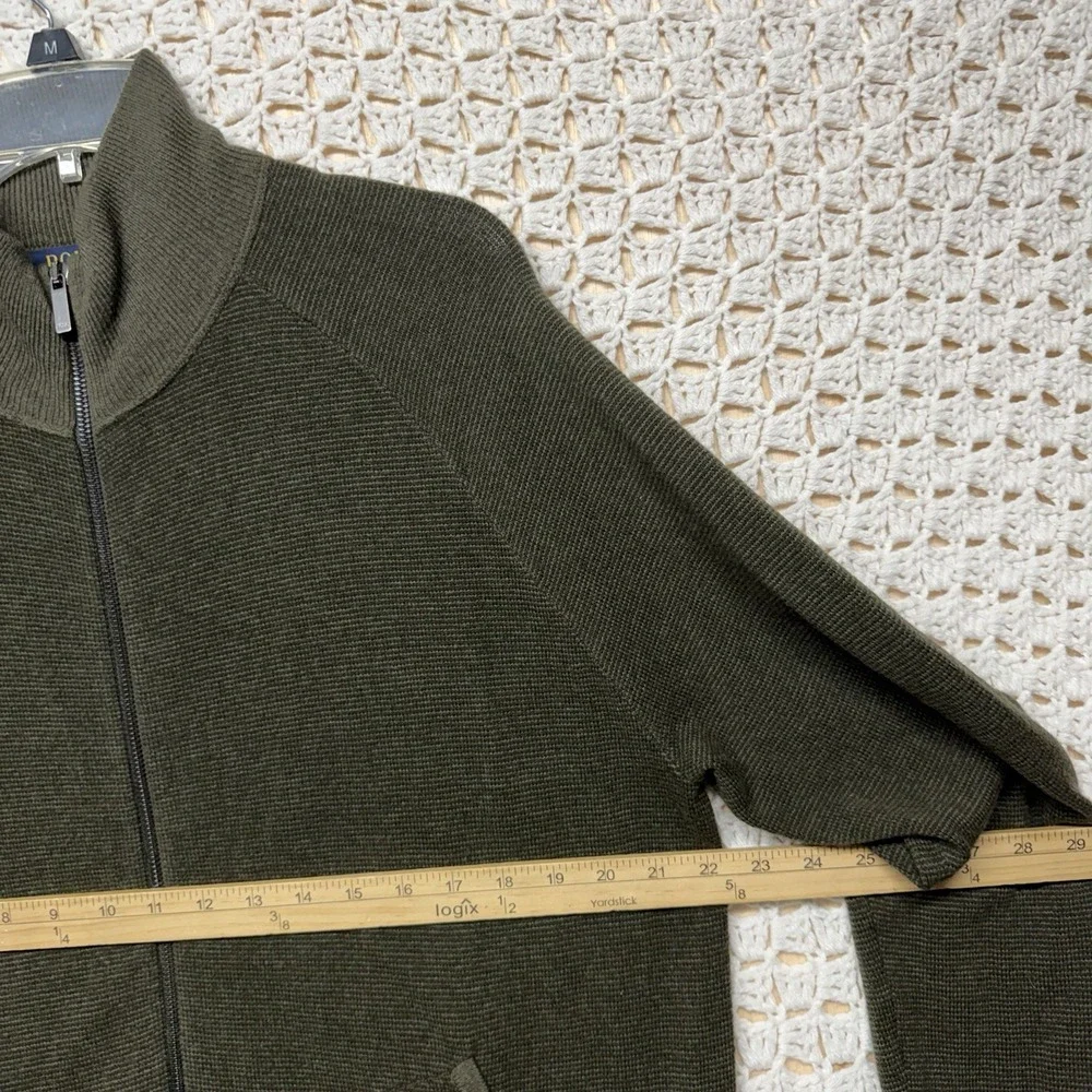 Polo Ralph Lauren Sweater Men's Sz L Olive Green 100%Wool Merino Full Zip